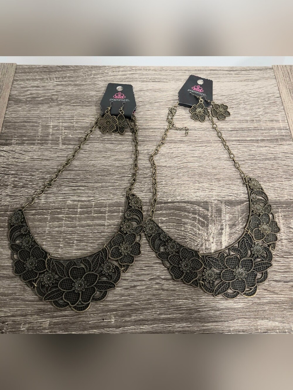 Lot of 2 Paparazzi PETUNIA PARADISE Brass Necklace and Earrings New.
